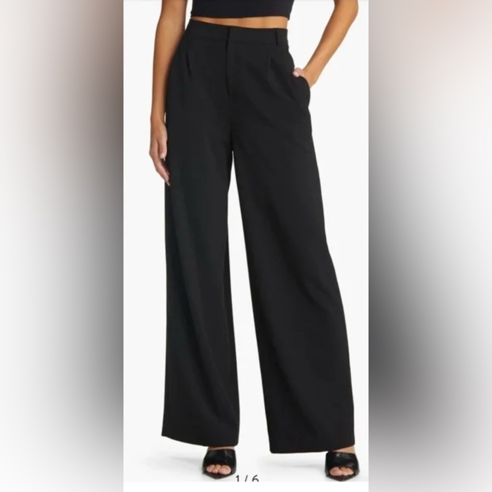 Open Edit Black Wide-Leg Women's Trousers